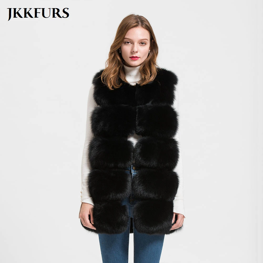 JKKFURS Новые поступления Для женщин реальные жилеты из лисьего меха теплые зимние мягкий жилет модный жилет толстый слой S1466
