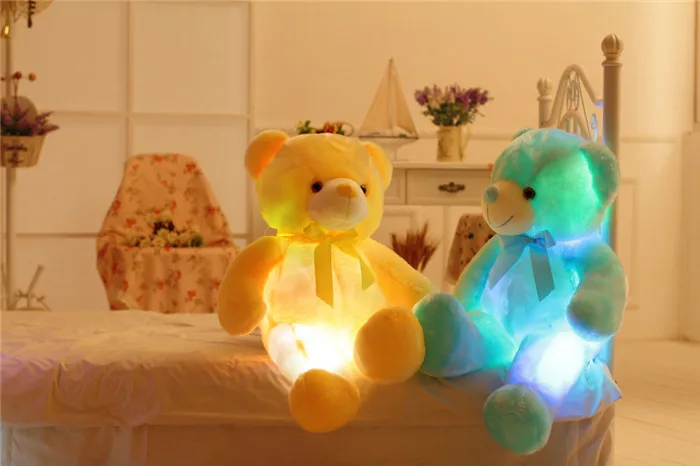 Kawaii Bear светодиодный светильник-подушка, плюшевая игрушка, милый плюшевый медведь, светильник-подушка, подарки для девочек, рождественские подарки 50 см