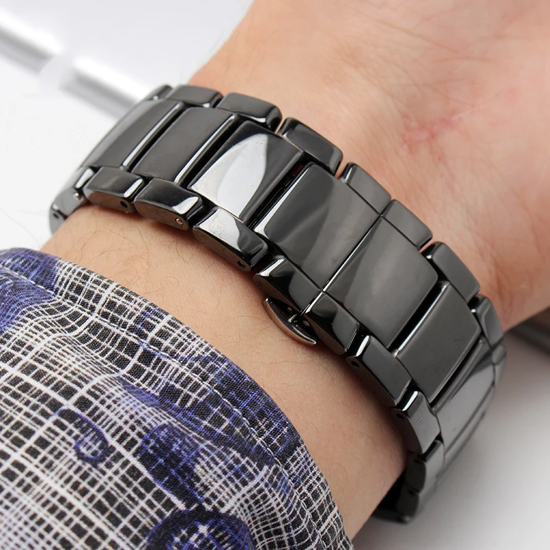 

22mm Quick Release Ceramic Watch Band for Samsung Gear S3 Classic Frontier Steel Butterfly Buckle Strap Wrist Belt Link Bracelet