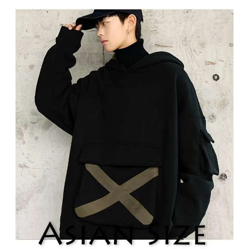 Black(Asian Size) Privathinker, японская толстовка с капюшоном, Мужская Уличная одежда, повседневные одноцветные топы, Осенние большие карманы, пуловер, для улицы - Цвет: Black(Asian Size)