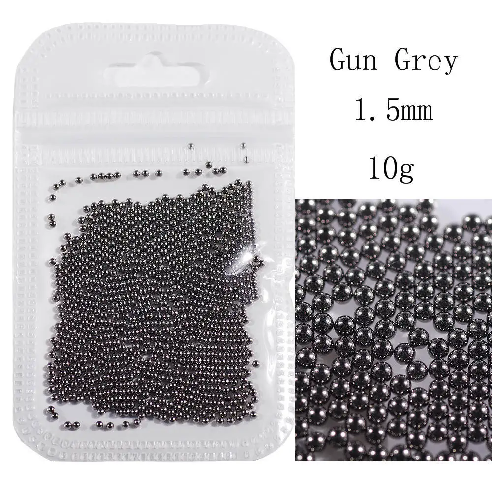 1.5mm gun grey Украшения для нейл-арта 0,6-2,0 мм мини-икра из нержавеющей стали 10 г Стальные Бусины 3D микро шариковые художественные талисманы для ногтей инструмент для маникюра - Цвет: 1.5mm gun grey
