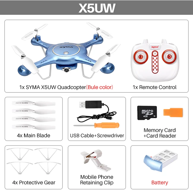 X5UW Blue 1 Battery SYMA X5UW селфи Дрон RC камера для дрона HD Wifi FPV в режиме реального времени Трансмиссия X5SW Дрон контроллер Вертолет Самолет Квадрокоптер - Цвет: X5UW Blue 1 Battery