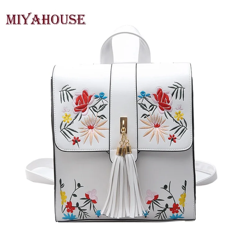 Miyahouse PU вышивка для женщин рюкзак высокое качество китайский стиль женский школьный сумки для девочек-подростков