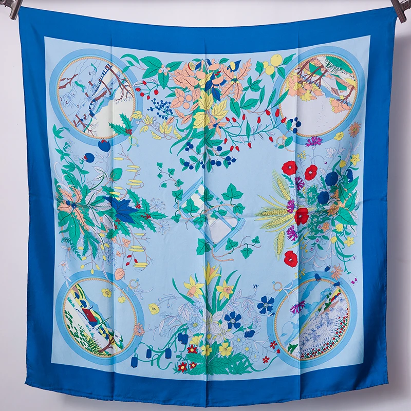 Женский шарф из 100% твила с цветочным принтом шарф-шаль шарф-хиджаб 35x35 дюймов