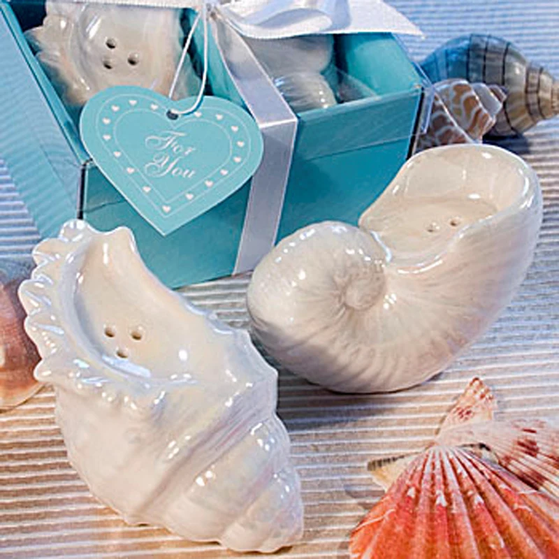 10 компл./Лот Новое поступление океан Стиль пара раковин соль и перца шейкеры