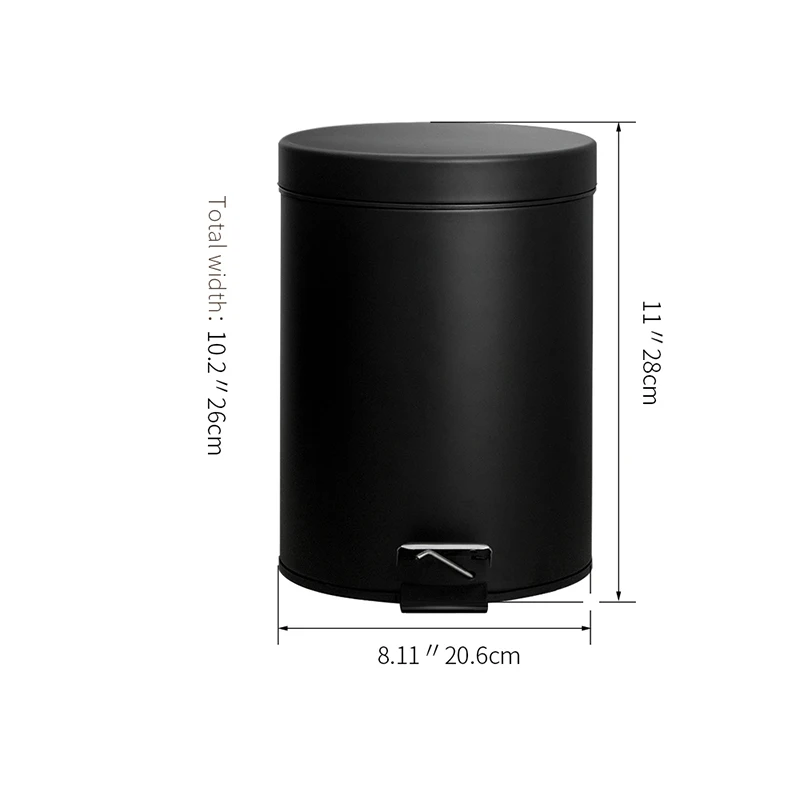 

5L Iron Round Dustbin Bins Foot Pedal Waste Bin Metal Garbage Can Removable Inner Bucket for Home Kitchen