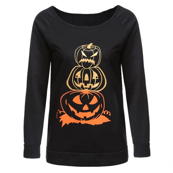Fashion Women Halloween Pumpkin Head Hooded Top O-Neck Long Raglan Sleeve Autumn Winter Casual Pullover Hoodies Sweatshirt | Женская