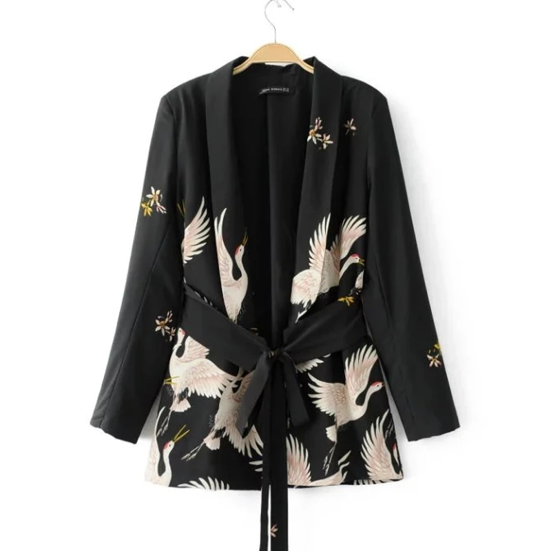 2017 Для женщин Мода Винтаж Ретро свободные куртки кран животных печати кимоно