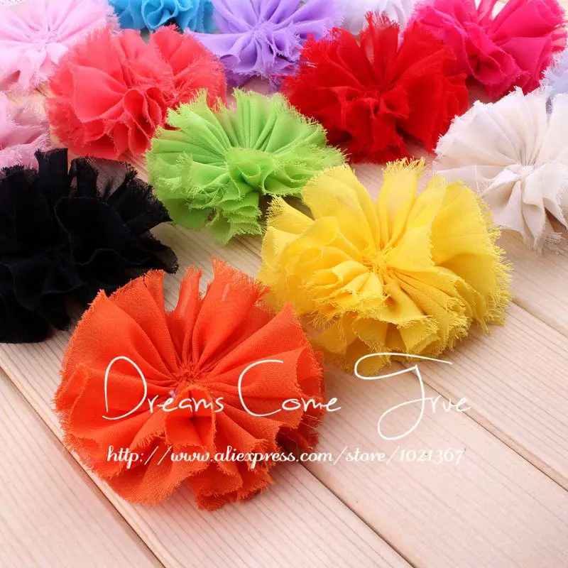 

20pcs/lot 3" 16Colors Newborn Artificial Shabby Chiffon Flower For Girl Hair Accessories Soft Unfinished Frayed Fabric Flowers