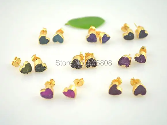 5 пар серьги-гвоздики смешанные цвета очаровательное сердце натуральный жеод Drusy