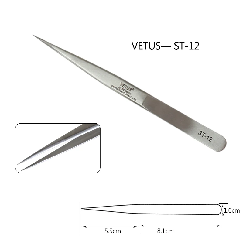 2 шт. ST-11/15 Пинцет VETUS оригинальные щипчики для ресниц для наращивания Анти-статический Нержавеющая сталь ST-10/11/12/13/14/15/16/17 Twe