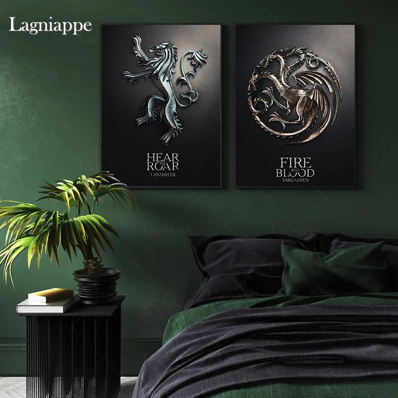 GOT Targaryen Stark Lannister house logo домашний декор для детской комнаты, спальни, принт, плакат, картина, настенная живопись, холст