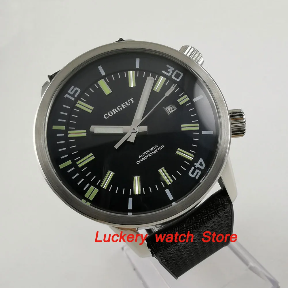 45 мм Corgeut мужские часы с черным циферблатом светящаяся рука 2 Корона поворотный
