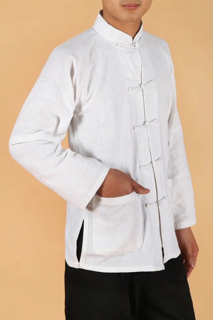 

Shanghai Story Chinese Traitional Clothing Men's Jacket Long Sleeve Chinese Style Jacket For Man White Color