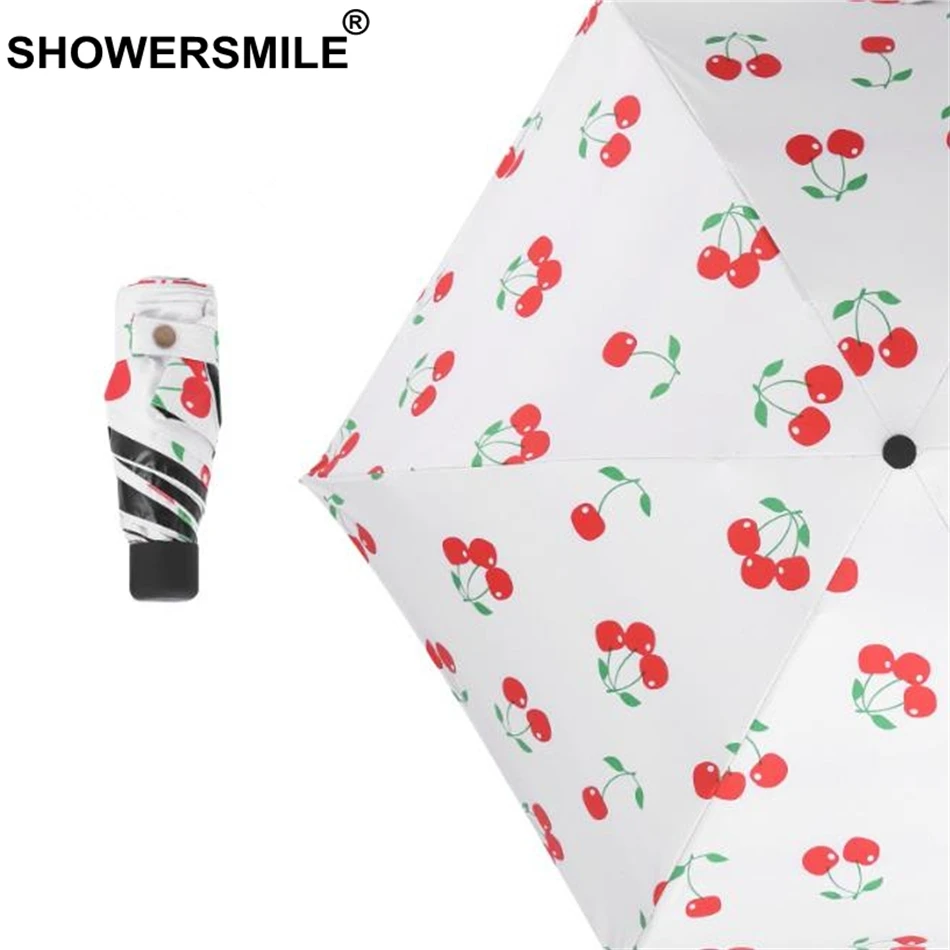 SHOWERSMILE мини карманный зонтик женский маленький с УФ защитой Вишневый принт