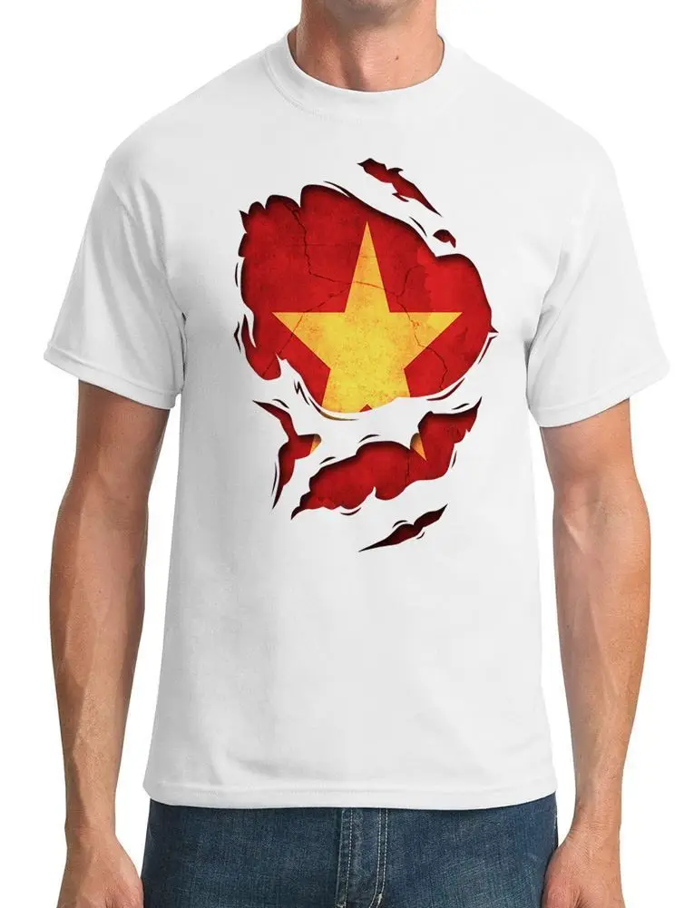 Vietnam Ripped Effect Undershirt-Мужская футболка крутая Повседневная из 100% хлопка уличная