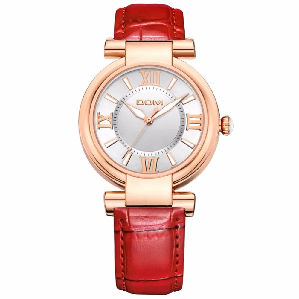 DOM Для женщин часы модные Повседневное пояса круглые Водонепроницаемый световой