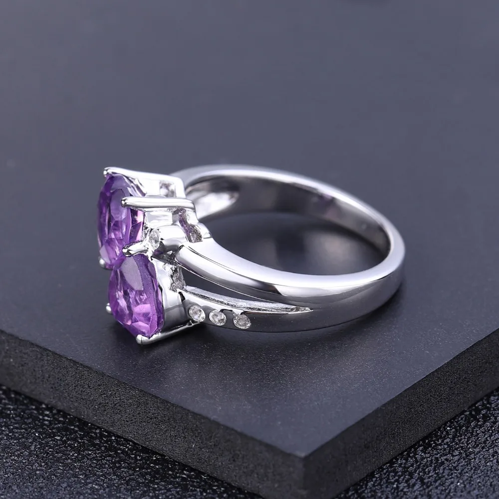 GEM'S балетное 925 пробы Серебряное двойное кольцо с сердечками любви 2.39Ct натуральный аметистовый драгоченный камень кольца для женщин ювелирные изделия