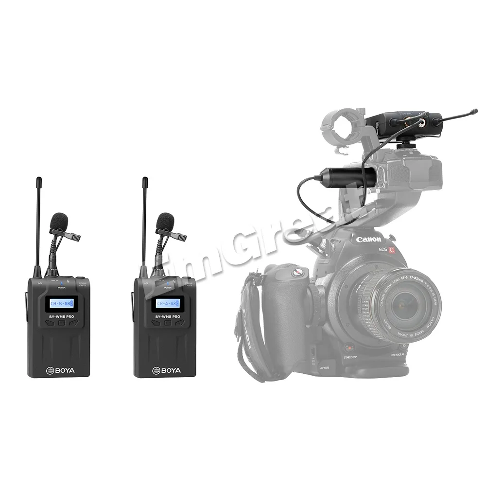 BOYA BY-WM8 PRO UHF двойной беспроводной петличный микрофон системы для Canon Nikon DSLR камера видео интервью вещания видеокамеры