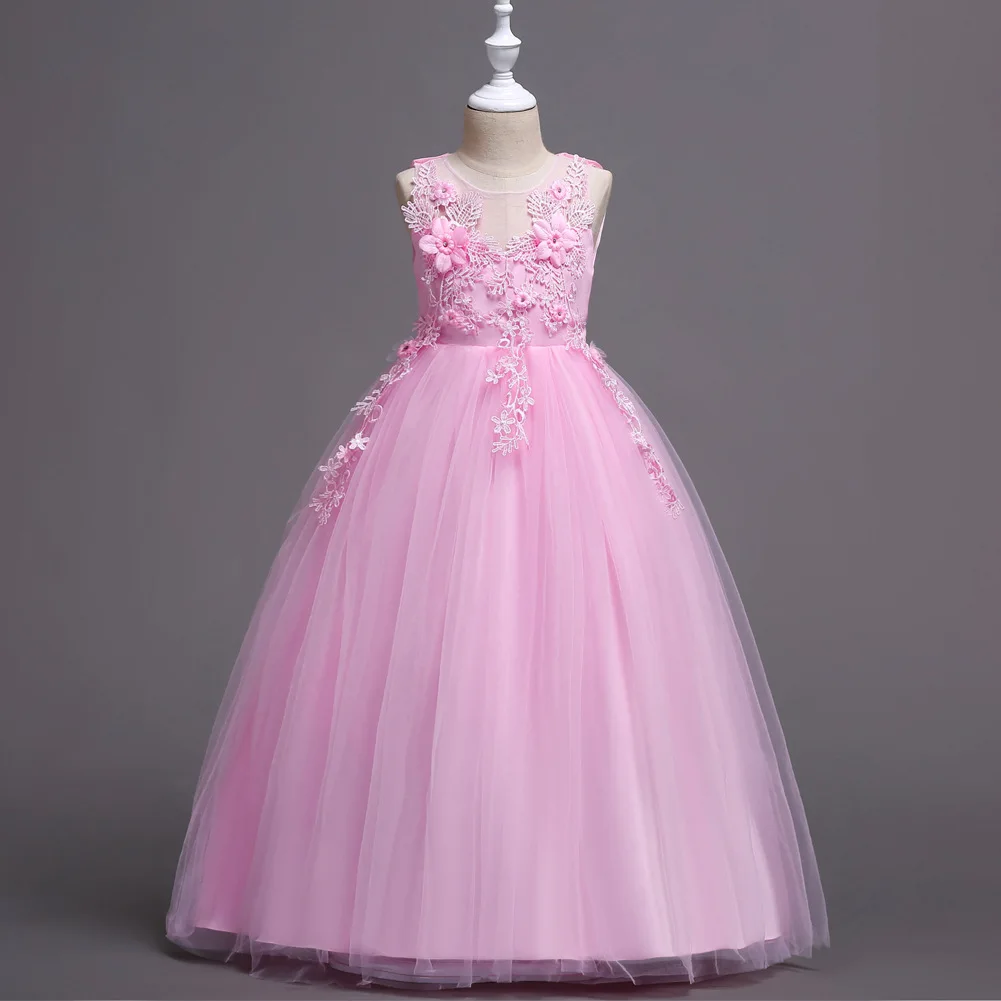 2019 Girls Party Dresses Flower Dress Red White Lace Princess Costume Kids Long 9 10 11 12 to 14 Years 1A25A | Детская одежда и