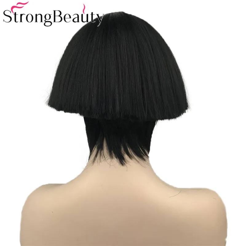 StrongBeauty короткие яки прямые синтетические парики красный/белый/Блонд/черный гриб голова парик термостойкие волосы - Цвет: 1B