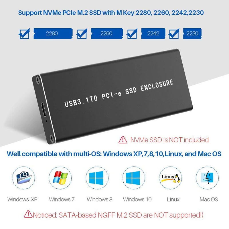 PCIE NVMe USB3.1 корпус для жесткого диска M.2 на USB 3 1 Тип C M ключ SSD чехол внешнего чехол/PCIE