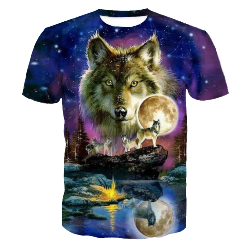 3D футболка с коротким рукавом серии Ice Fire Wolf модная одежда в стиле хип-хоп Прямая