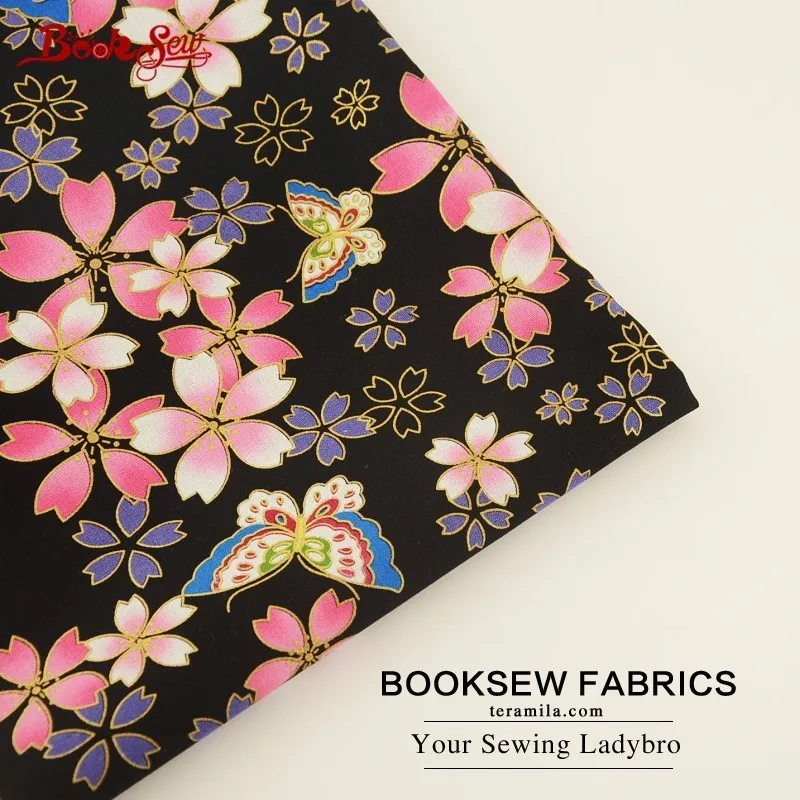 Booksew хлопок белье Ткань черный стежка ткани ткань Бабочка и цветок золотой Фольга