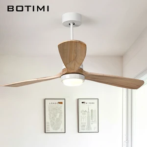 Потолочный вентилятор BOTIMI, светодиодный, 220 В, для гостиной, скандинавский деревянный потолочный вентилятор с подсветкой, 52 дюймовые лопатки, 110 В, комнатное освещение