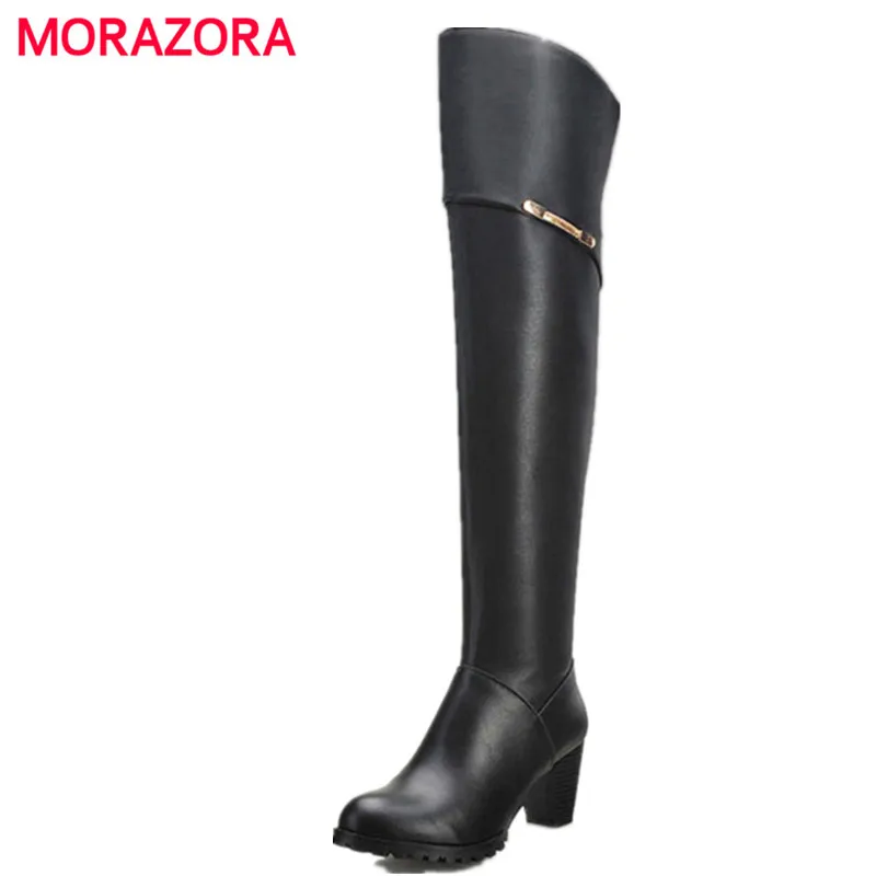

MORAZORA Top quality genuine leather + PU over the knee boots zipper high heels women boots fashion shoes large size 34-45