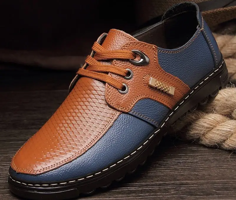 2018 mans leather flat driving lace up casual shoes patchwork male business dress fashion Moccasins Zapatos Hombre oxfords | Обувь