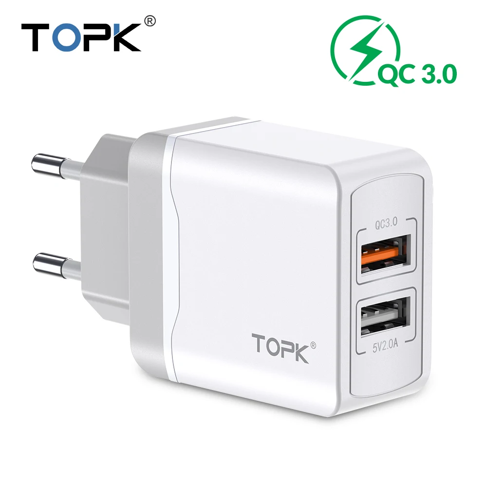 TOPK Quick Charge 3 0 18 Вт дорожный настенный адаптер зарядного устройства с двойным USB ЕС