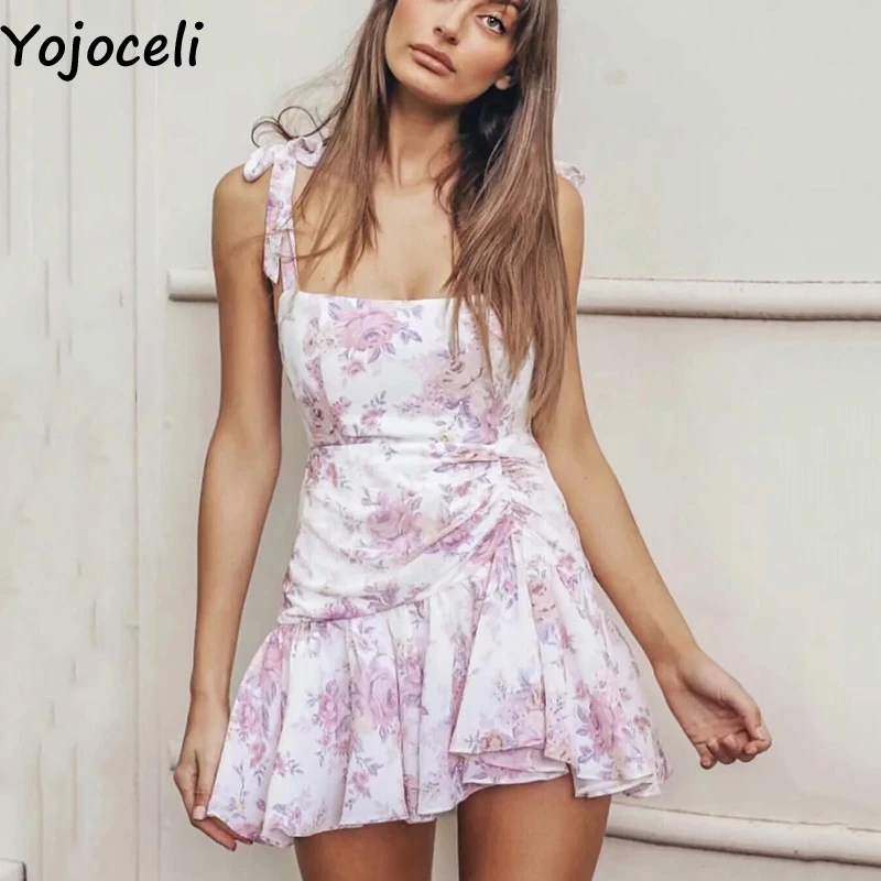 Женское пляжное платье Yojoceli Пляжное короткое с цветочным принтом и оборками