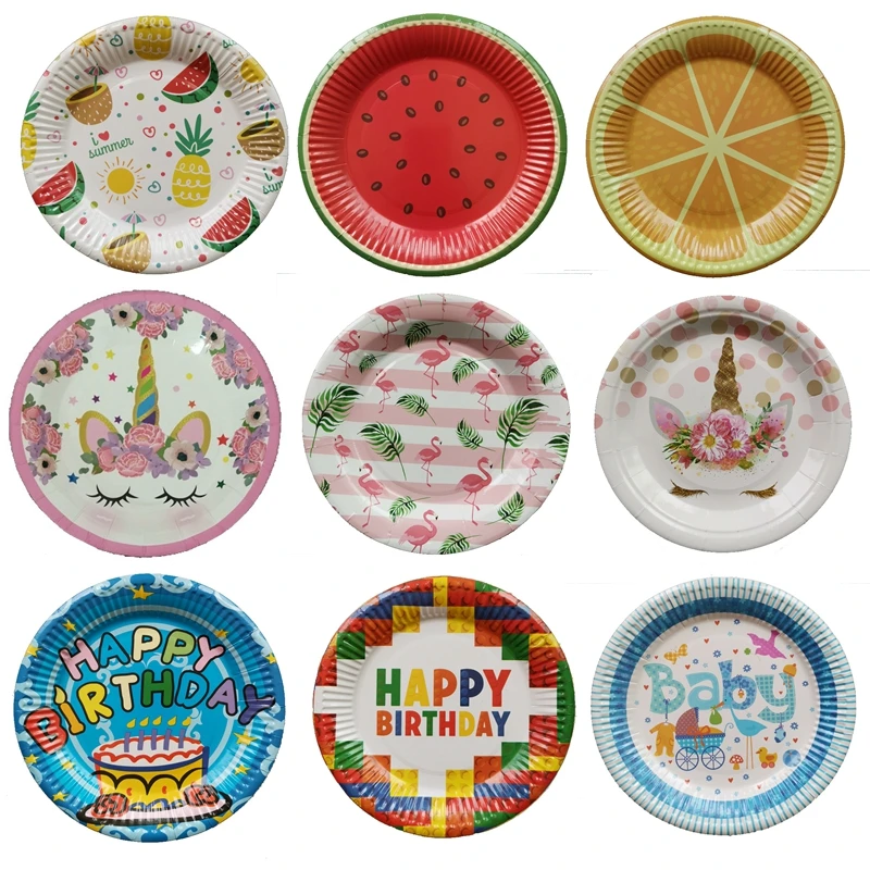 

10Pcs 18CM Happy Birthday Unicorn Fruits Cake BBQ Dish Disposable Paper Plates Wedding Party Supplies Decoration Baby Tableware