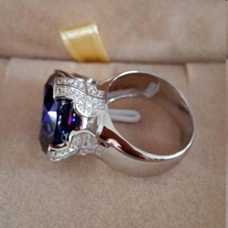 Qi Xuan_Fashion Jewelry_Big Blue Stones элегантный крест женский Rings_S925 твердая Серебряная Мода