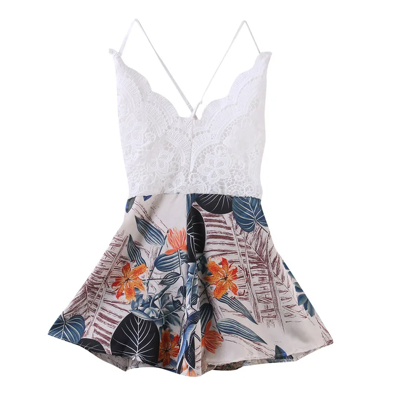 

Summer Jumpsuits Romper Shorts Women Girl Sexy Beach Casual Floral outfit Backless Zipper arrival playsuit Lace Deep V Fancy set