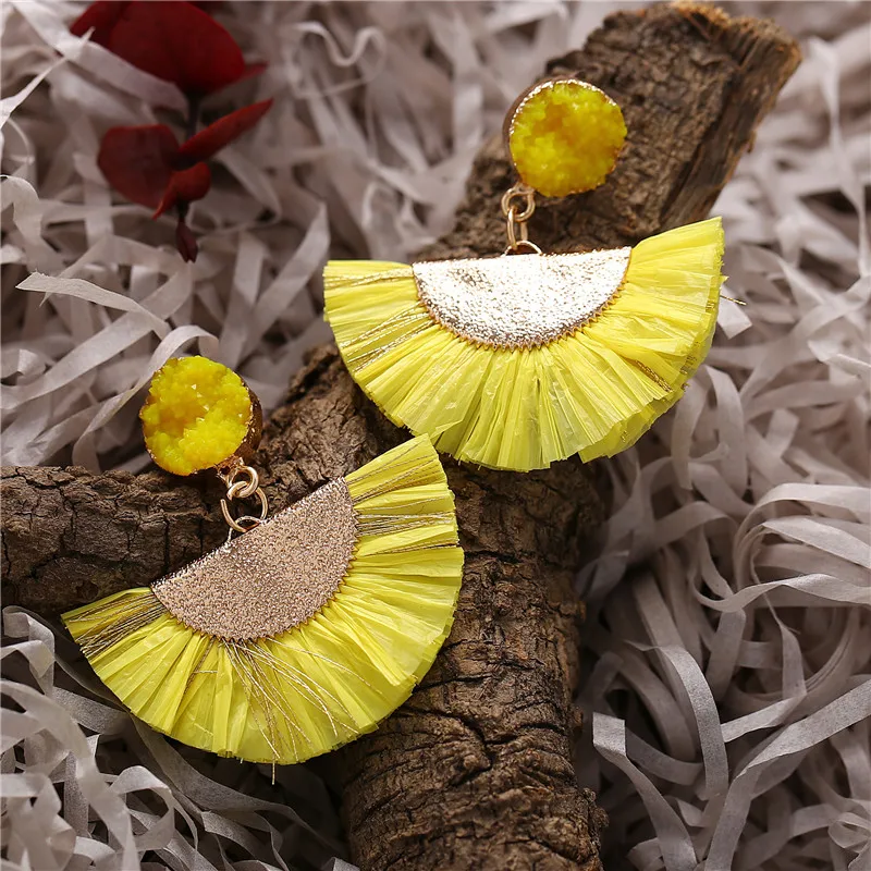 17 км богемные серьги Druzy Raffia для женщин полукруглый этнический эффектный кварц кисточка висячие серьги женские ювелирные изделия Новинка