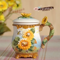 tea coffee mugs ceramic sunflower milk mug home decor craft room decoration porcelain figurine handicraft gifts wedding decor