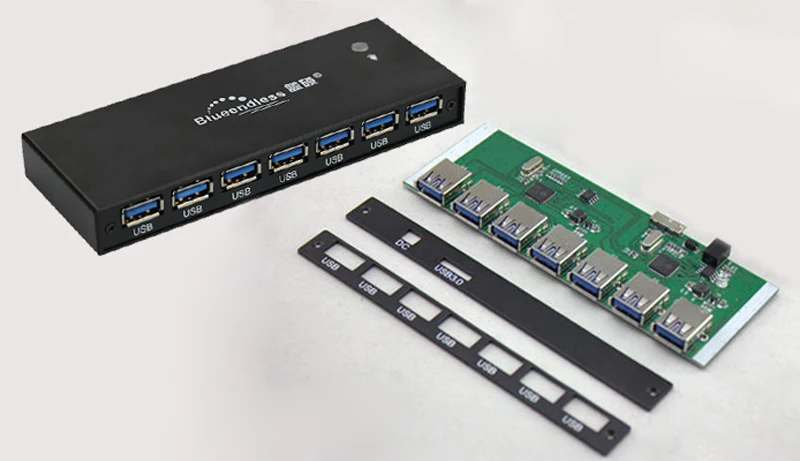 Черный алюминий концентраторы 7 порты usb 3 0 хаб ПК компьютер расширение с внешним 5