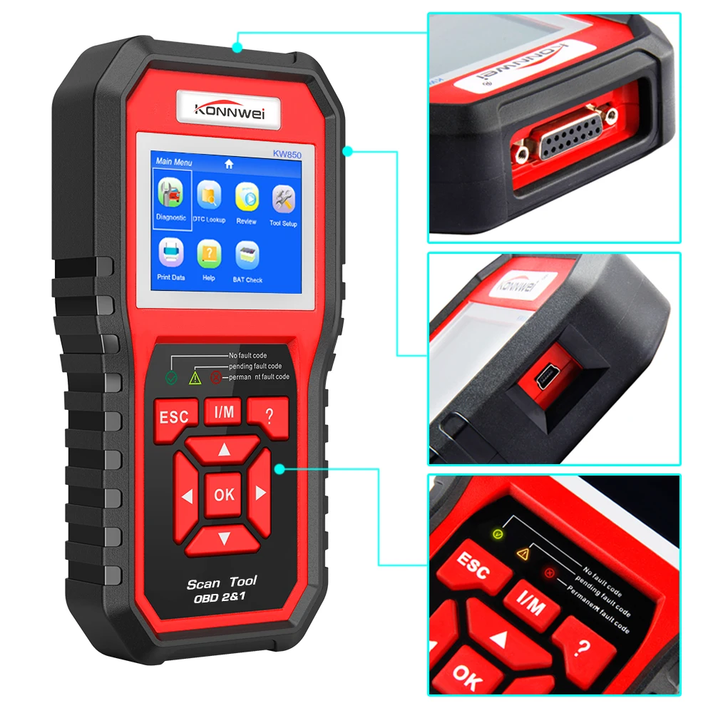 KONNWEI KW850 obd2 сканер Многоязычный Полный OBD 2 Функция Авто диагностический инструмент кВт 850 лучше, чем autel AL519 NX501 AD310