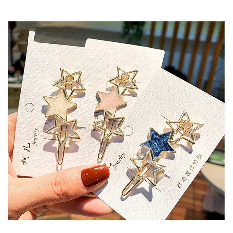 

New Girls Hairgrip Gold Silver Plated Metal Five-pointed Star Hair Clips Alloy Circle Hairpins Holder For Women Hair Accessories