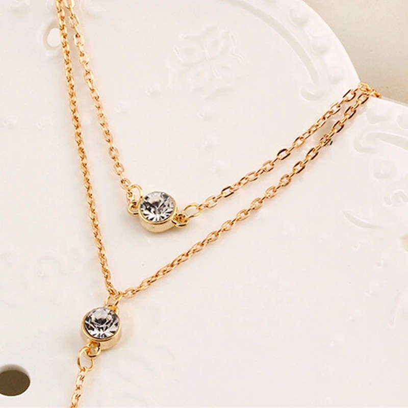 Danze Мода 2017 г. двойной Слои длинные золотые Цвет цепи колье Кристалл Подвески