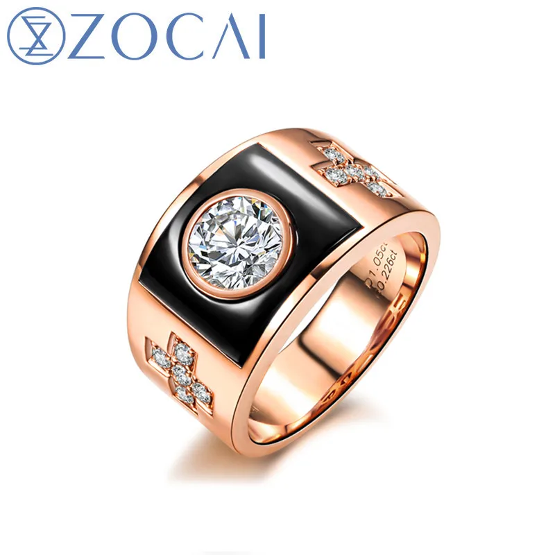 Бренд ZOCAI Настоящее сертифицированное 0 3 CT Алмаз H/SI 18K розовое золото с черным