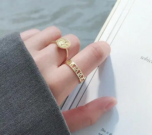 gold SHANICE, 925 пробы, Серебряное Открытое кольцо INS, простые римские цифры, кольцо на палец для женщин, массивное регулируемое кольцо - Цвет основного камня: gold
