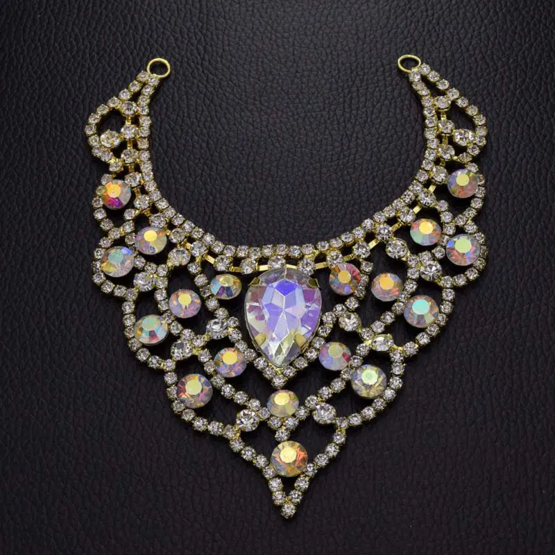 10 шт. рельефная висячая аппликация с кристаллами и стразами|rhinestone neckline applique|rhinestone
