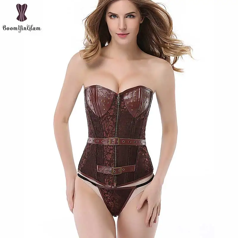Simple Steampunk Corset Overbust Rivet Bra Bustier Punk Plus Size Corselet Floral Belt Korset Gothic Zipple Waist Slim Cincher |