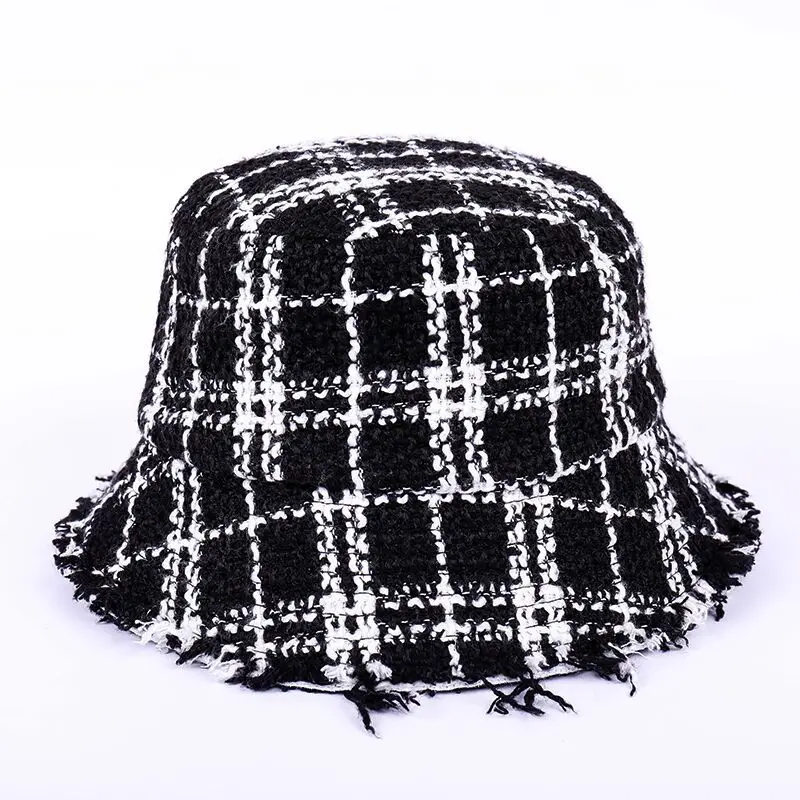 New Men Women Bucket Hats Korea Street Fashion Cotton Plaid Edging Vintage Flat Fisherman Hat Casual Outdoor Folding Fishing Cap |