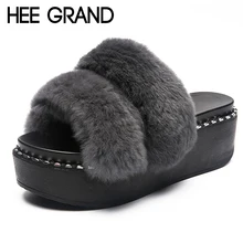 HEE GRAND/тапочки с искусственным мехом; пляжная обувь на платформе; женская обувь; коллекция года; сезон осень-зима; шлепанцы без задника; повседневная обувь на плоской подошве; 4 цвета; XWT1061