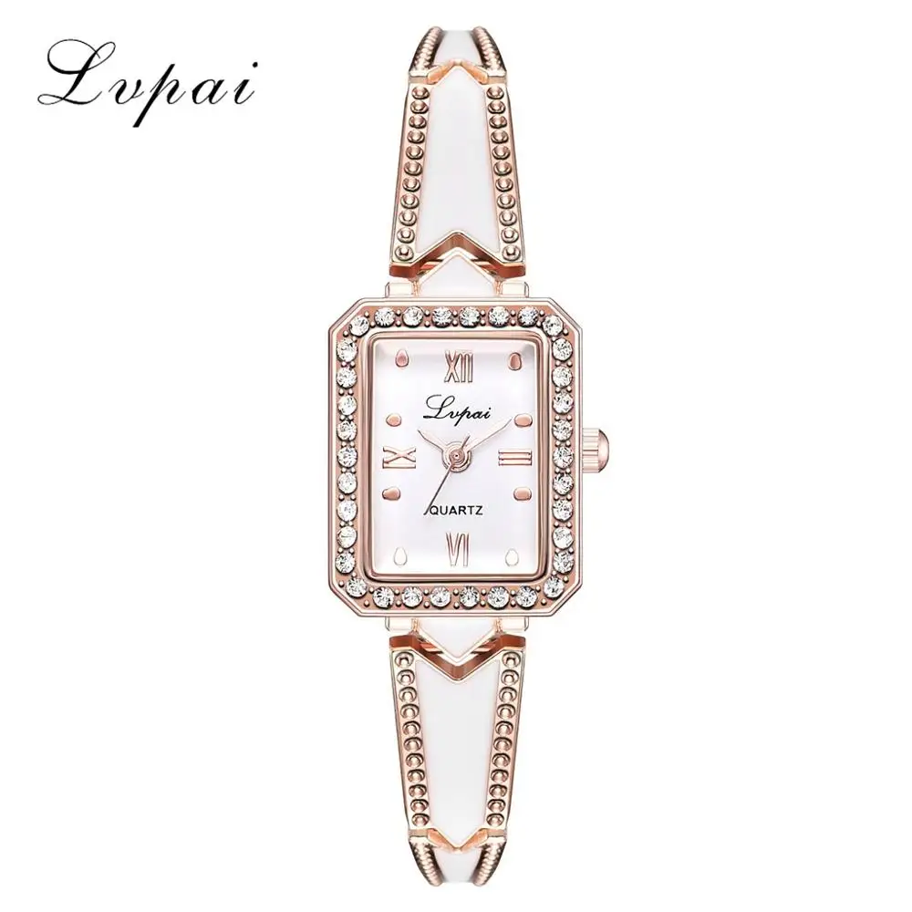 Rose Gold White Lvpai брендовые роскошные стразы прямоугольник Часы для женщин кварцевые браслет часы дамы DressRose золотые часы relogios kol saati - Цвет: Rose Gold White