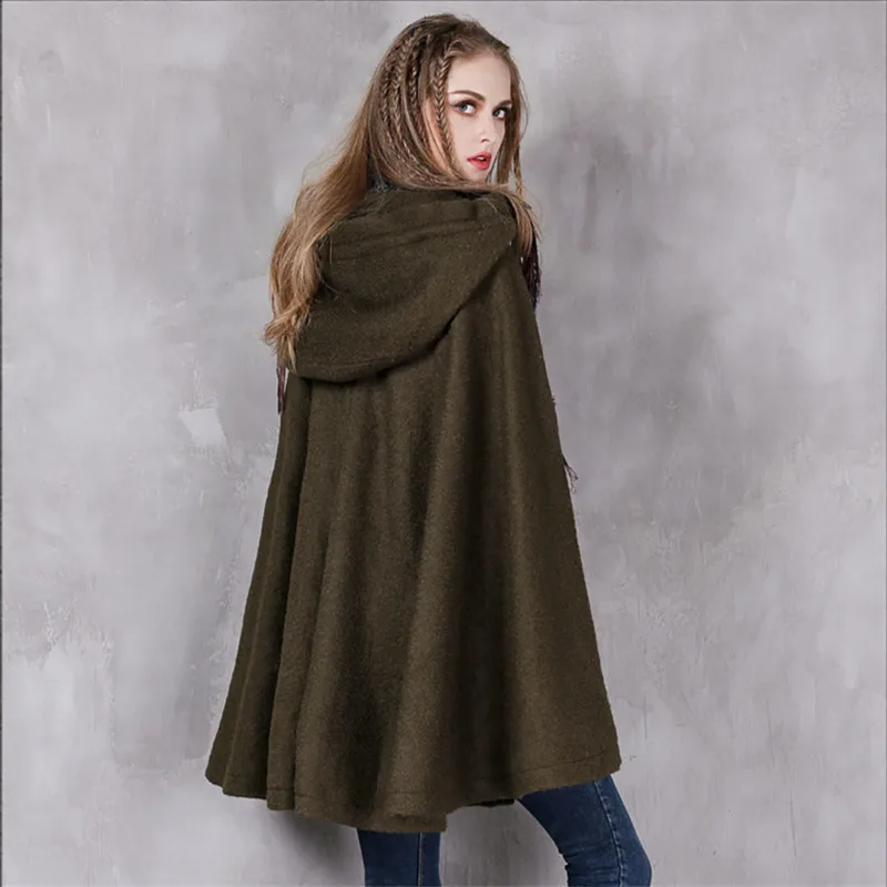 Женское винтажное пальто с капюшоном зимнее теплое шерстяное цветочной вышивкой